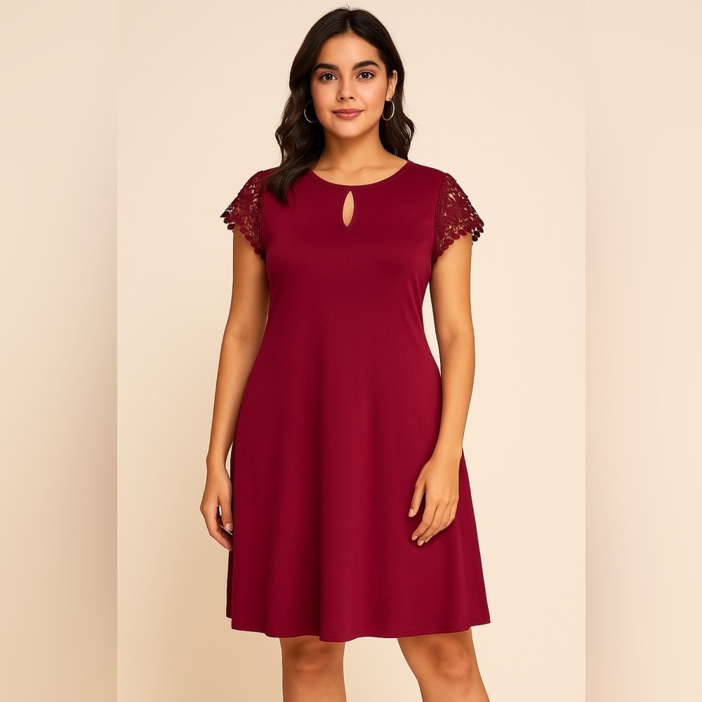 🌸 Shein XL Wine Lace Sleeve Dress – Soft, Elegant & Chic 🌸‎